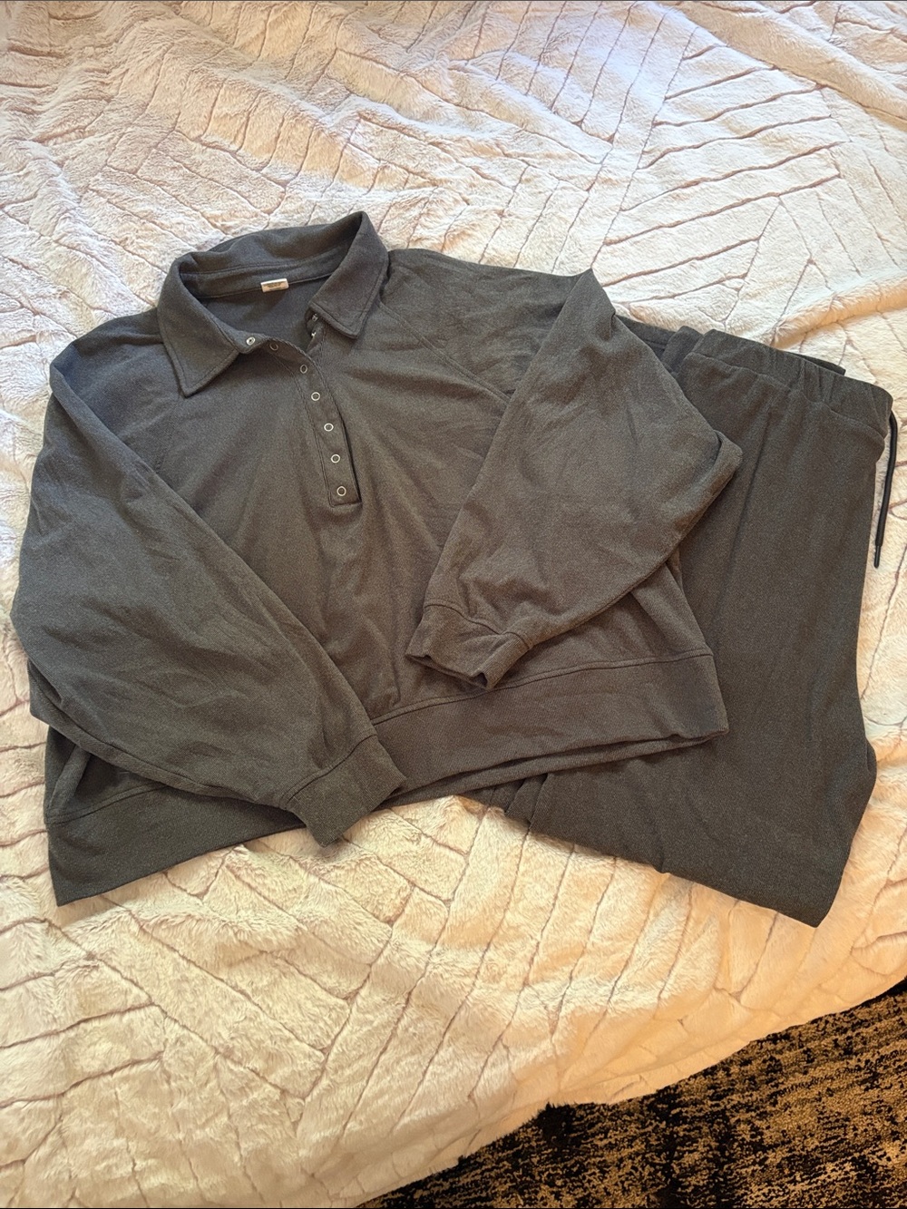Charcoal Gray Long-Sleeve Polo Pullover